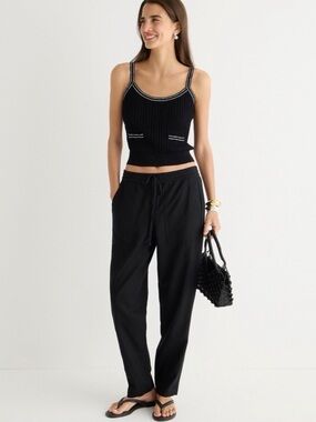 J.Crew Seaside Pant Linen Lyocell Drawstring Straight Leg Black Size M